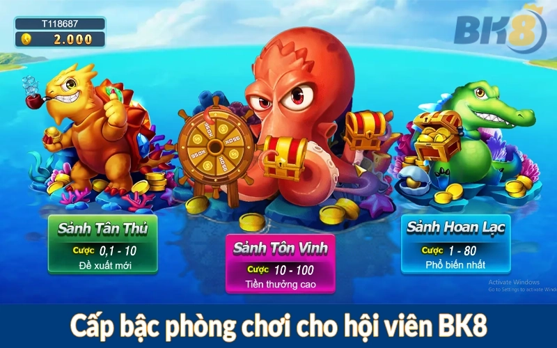 Cấp bậc phòng chơi cho hội viên BK8