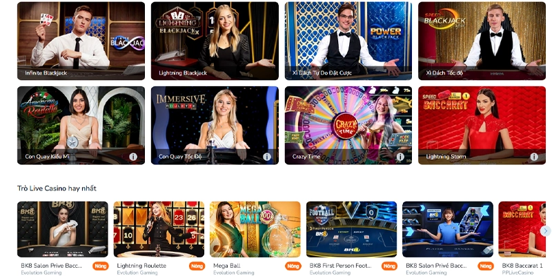 Danh sách các trò chơi siêu phong phú tại Casino BK8 Danh sách các trò chơi siêu phong phú tại Casino BK8