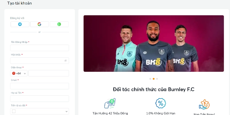 Hướng dẫn đăng ký tài khoản BK8 thủ công