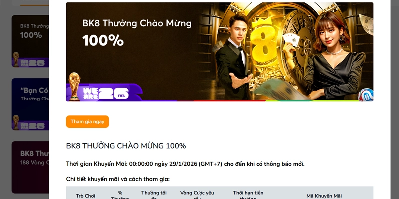 Khuyến mãi chào mừng BK8 Khuyến mãi chào mừng BK8