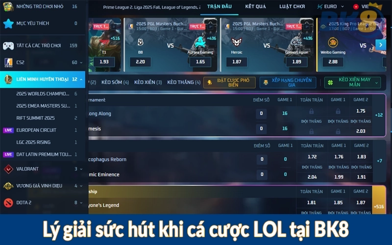 Lý giải sức hút khi cá cược LOL tại BK8