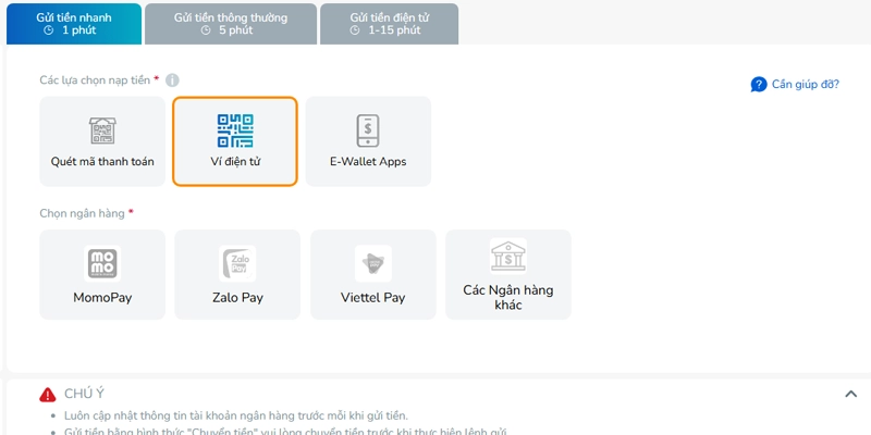 Nạp tiền BK8 bằng ví điện tử