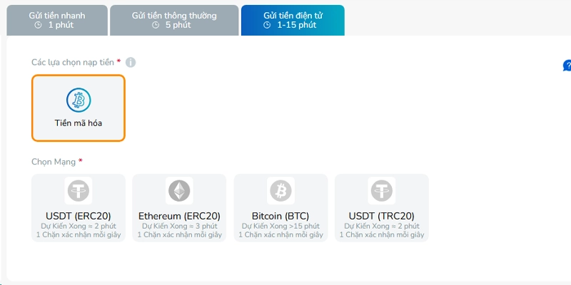Nạp tiền BK8 qua Crypto