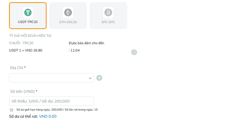 Rút tiền BK8 siêu tốc bằng Tiền Mã Hóa