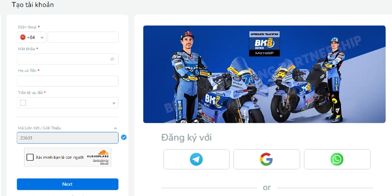 Tạo tài khoản BK8 nhanh qua liên kết mạng xã hội